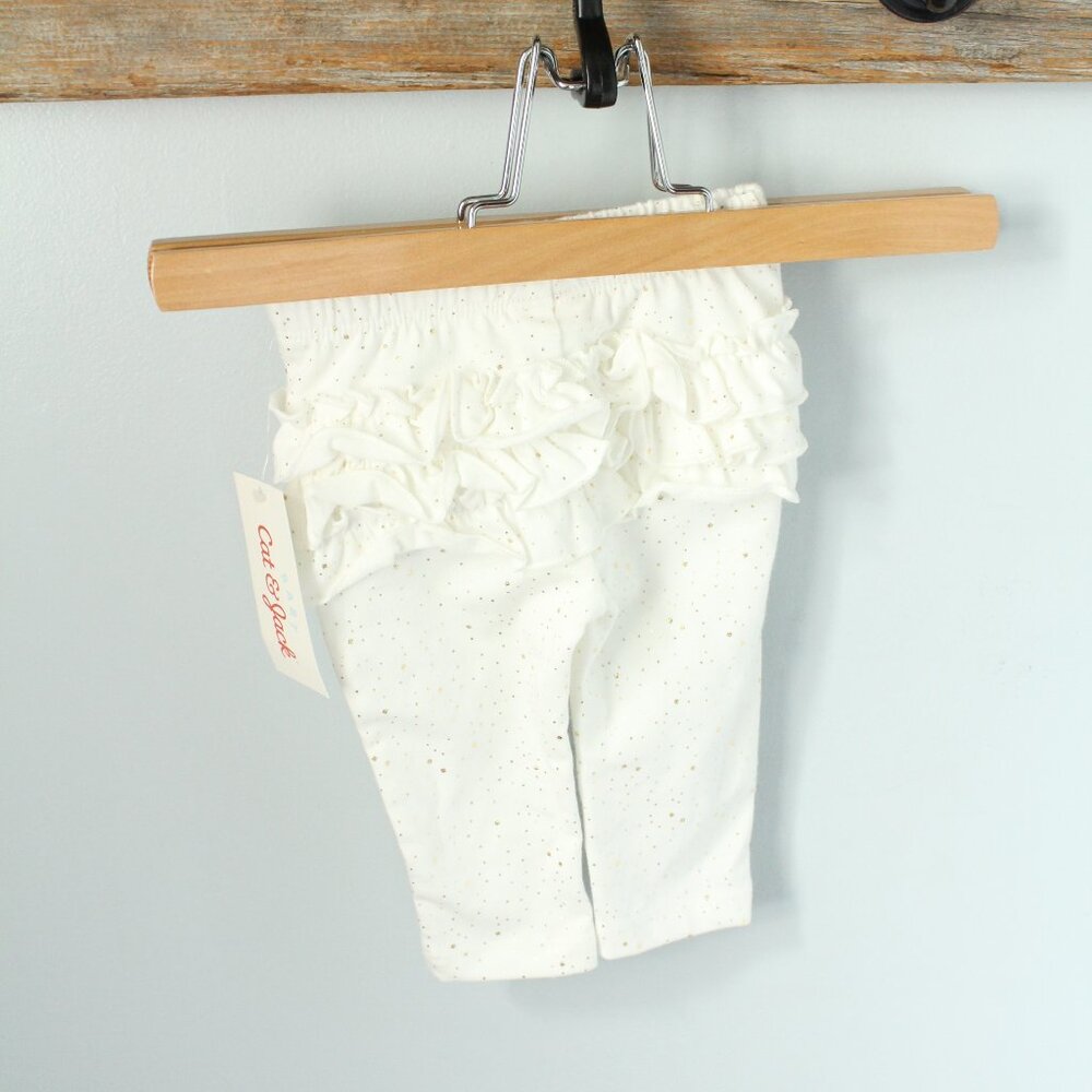 🍁4/$20 Cat & Jack 0-3M Cream/Gold Foil Leggings Brand New